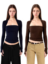 Xmsli | Tencel Wool Fake Two-Piece Black Sweater for Women - Slim Fit, Early Autumn Long-Sleeved Layered Top