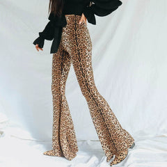 Xmsli | High-Waisted Leopard Print Bell-Bottom Leggings for Women, Slim Fit Sexy Casual Pants