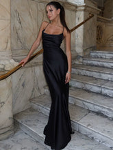 Xmsli | Satin Backless Strap Maxi Dress for Women, Elegant Low-Cut Evening & Party Wear