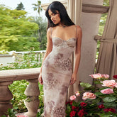 Xmsli | Floral Print One-Shoulder Suspender Dress for Women, Slim Fit Elegant Maxi Wear