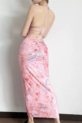 Xmsli | Strappy Butterfly Backless Midi Dress for Women, Slim Fit Hip-Hugging Party Wear
