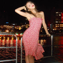 Xmsli | Floral Off-Shoulder Bow-Tie Midi Dress for Women, Slim Fit Elegant Holiday Wear