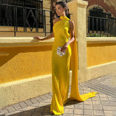 Xmsli | Satin Halter Neck Backless Dress for Women, Sexy Floor-Length Holiday Travel Gown
