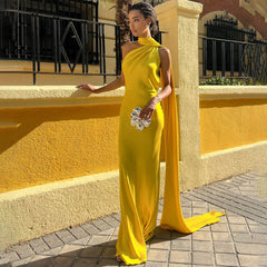 Xmsli | Satin Halter Neck Backless Dress for Women, Sexy Floor-Length Holiday Travel Gown