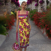 Xmsli | Printed Open-Back Suspender Maxi Dress for Women, Slim Fit Elegant Party Wear