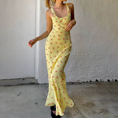 Xmsli | One-Shoulder Printed Backless maxi Dress for Women, Slim Fit Trendy Party Wear