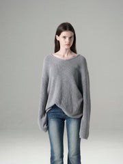 Xmsli | Simple and Versatile V-Neck Long-Sleeved Sweater for Women - Loose Fit Slimming Sweater Top