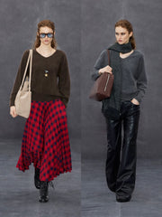 Xmsli | New Arrival V-Neck Loose Fit Pure Wool Knitted Sweater for Women