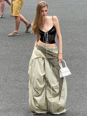 Xmsli | Light Green Wide-Leg Casual Pants with Characteristic Waistband for Women, West Coast High Street Vibe