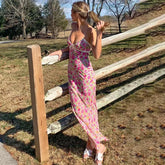 Xmsli | Floral V-Neck Lace Suspender Maxi Dress for Women, Slim Fit Elegant Summer Wear