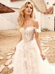 Xmsli | French One-Shoulder Light Wedding Dress for Brides, Simple and Elegant Gown with Feminine Veil