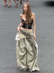 Xmsli | Light Green Wide-Leg Casual Pants with Characteristic Waistband for Women, West Coast High Street Vibe