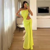Xmsli | Sexy Off-Shoulder Suspender Tube Top Dress for Women, Irregular Waist-Hugging Hip-Revealing Gown