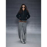 Xmsli | Retro Plaid Irregular Umbrella Skirt for Women, Vintage Style Fashionable Pleated Skirt