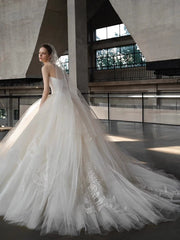 Xmsli | French Palace Satin Tube Top Wedding Dress with Train, Slim Fit Forest Style Bridal Gown for Fantasy Photography