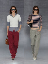 Xmsli | Sand Washed Faded Rivet Low-Rise Straight Trousers for Women, Vintage Style Casual Denim Pants