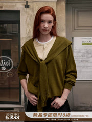 Xmsli | Autumn and Winter Two-Piece Contrasting Wool Sweater for Women - Loose Fit, Casual Long-Sleeved Top