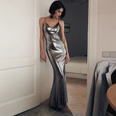 Xmsli | Fishtail Suspender Midi Dress for Women, Slim Fit Elegant Evening Party Wear