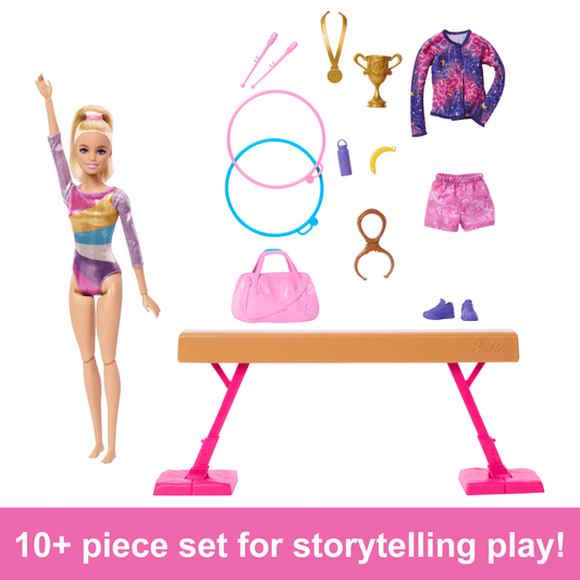 Barbie Gymnastics Playset With Blonde Fashion Doll, Balance Beam, 10+ Accessories & Flip Feature