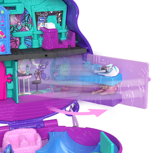 Polly Pocket Monster High Compact With 3 Micro Dolls & 10 Accessories, Opens To High School