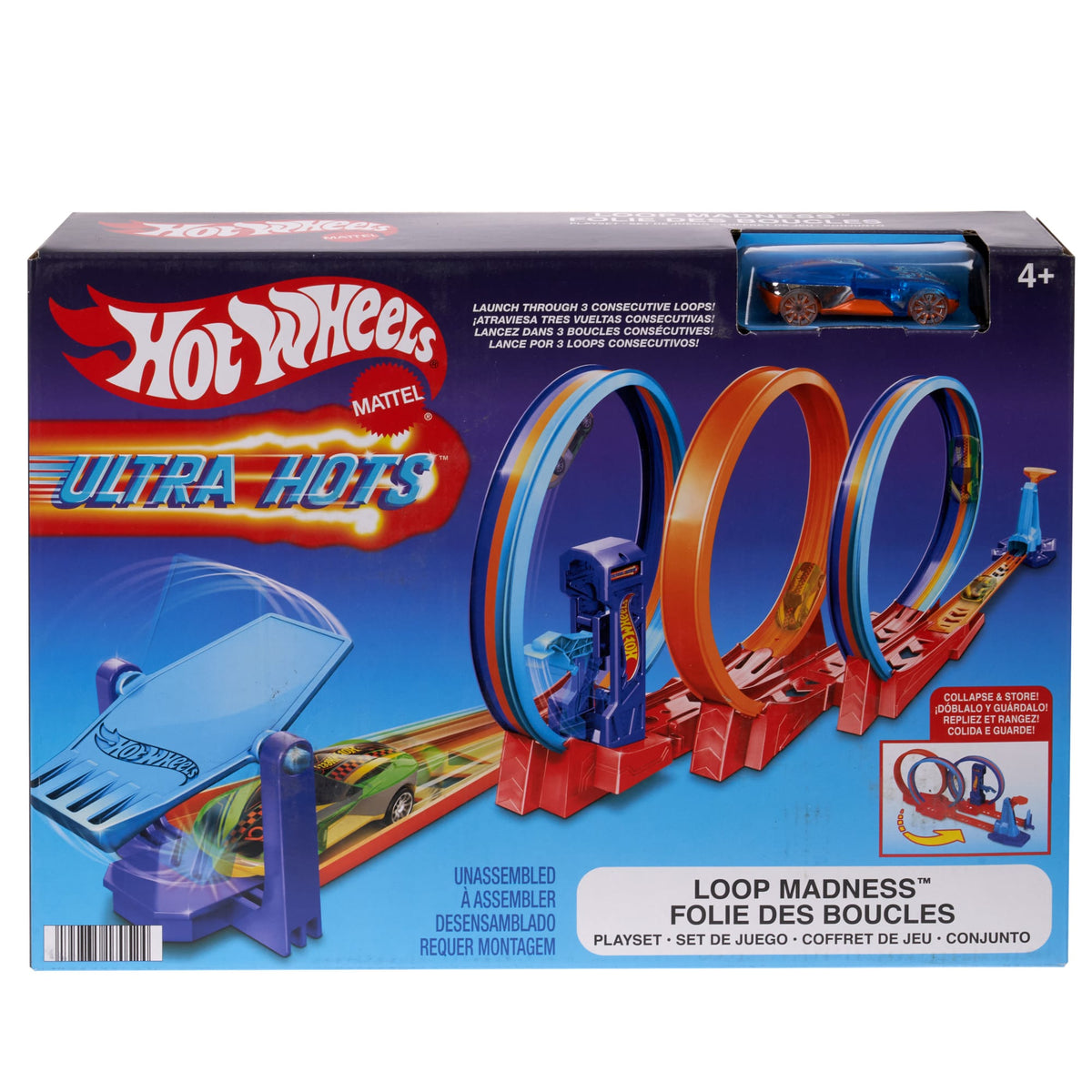 Hot Wheels Track Set, Ultra Hots Loop Madness With 3 Loops & 1 Hot Wheels Car