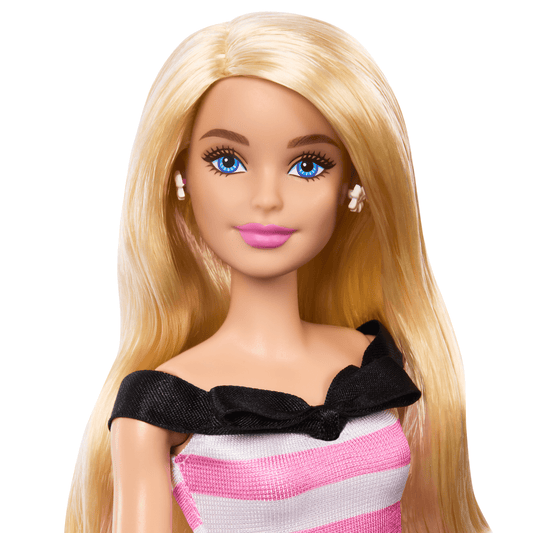 Barbie 65th Anniversary Fashion Doll With Blonde Hair, Pink Striped Dress And Accessories