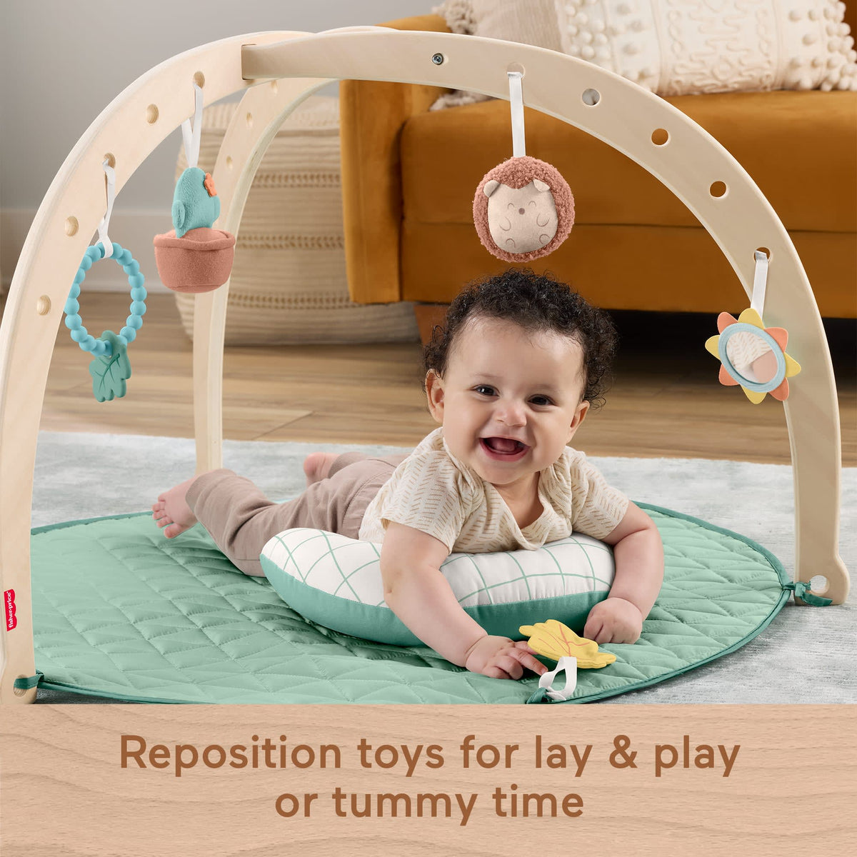 Fisher-Price Wood Baby Playmat Lay & Play Deluxe Activity Gym With Wooden Frame & Tummy Time Sensory Toys For Newborns 0+ Months