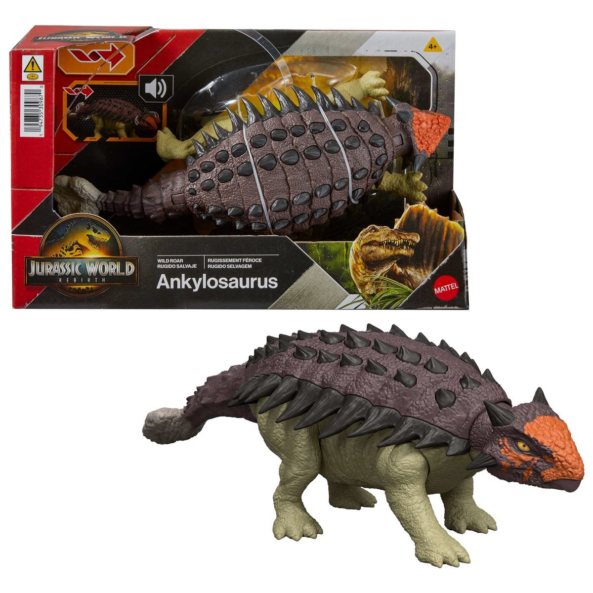 Jurassic World Rebirth Wild Roar Ankylosaurus Dinosaur Toy, Tail Attack Motion & Sound