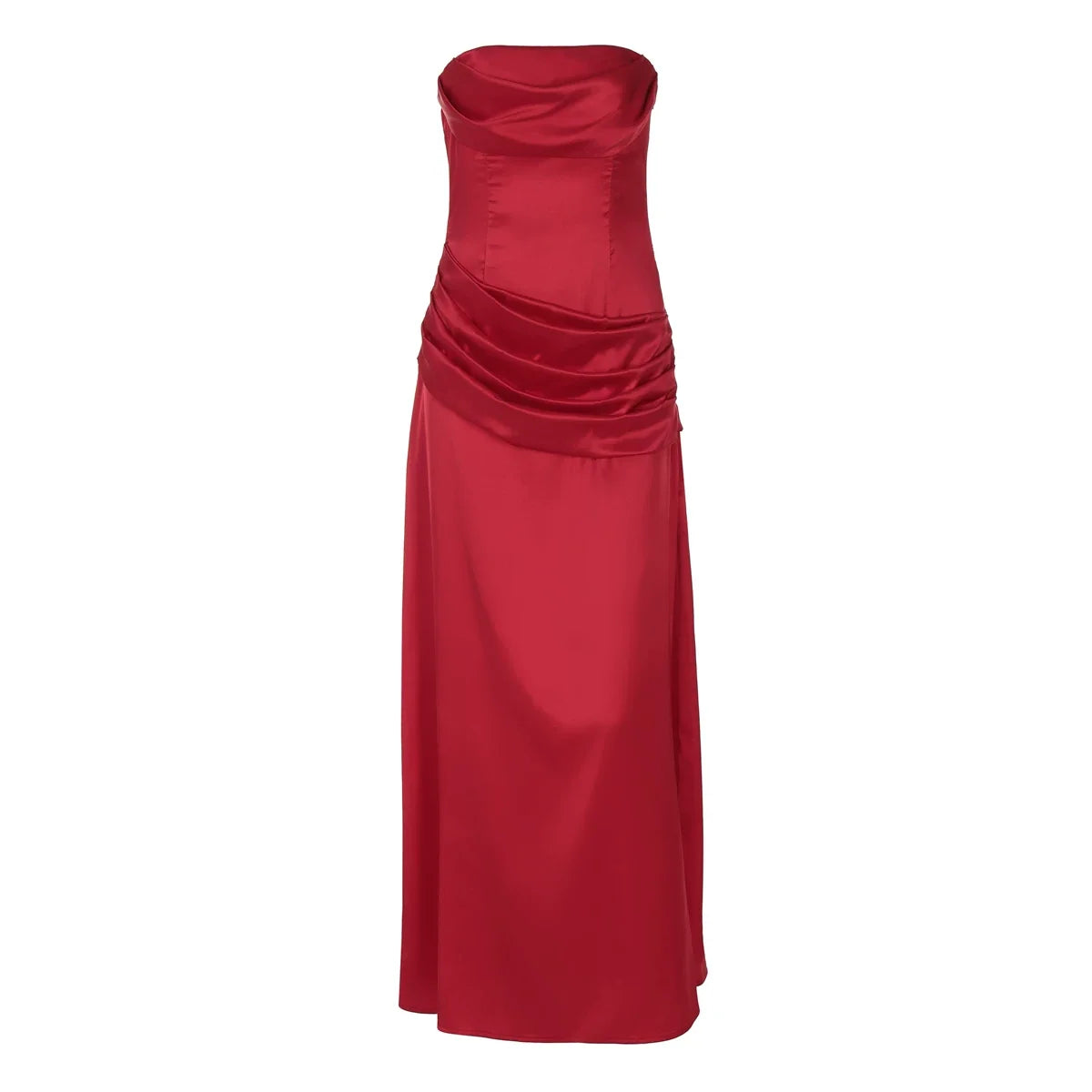 Xmsli | One-Line Collar Satin Zipper Tube Top Dress for Women, Pleated High-Waisted Slim Fit Maxi Skirt