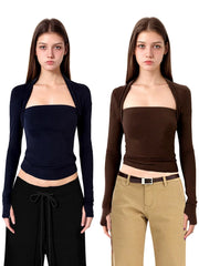 Xmsli | Tencel Wool Fake Two-Piece Black Sweater for Women - Slim Fit, Early Autumn Long-Sleeved Layered Top