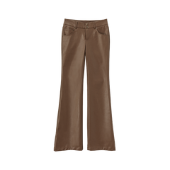 Xmsli | Low-Waisted Slightly Flared Leather Pants for Women, Straight Wide-Leg Casual Fashion Wear