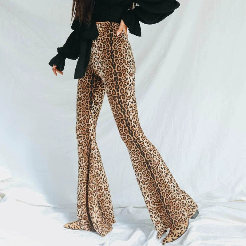Xmsli | High-Waisted Leopard Print Bell-Bottom Leggings for Women, Slim Fit Sexy Casual Pants