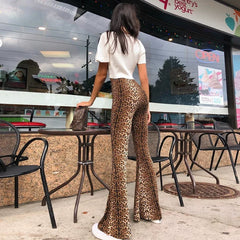 Xmsli | High-Waisted Leopard Print Bell-Bottom Leggings for Women, Slim Fit Sexy Casual Pants
