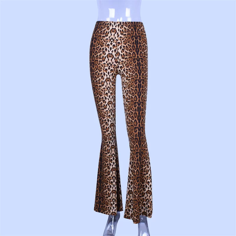 Xmsli | High-Waisted Leopard Print Bell-Bottom Leggings for Women, Slim Fit Sexy Casual Pants