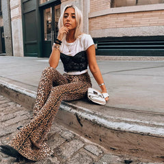 Xmsli | High-Waisted Leopard Print Bell-Bottom Leggings for Women, Slim Fit Sexy Casual Pants