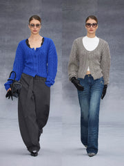 Xmsli | New Arrival Touch Series Retro Round Neck Cable Knitted Cardigan for Women