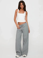 Shemoda Daily Versatile Drawstring Elastic High Waist Straight Loose Casual Trousers Women'S Simple Solid Color Sweatpants
