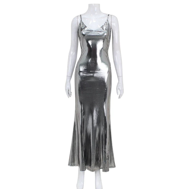 Xmsli | Fishtail Suspender Midi Dress for Women, Slim Fit Elegant Evening Party Wear