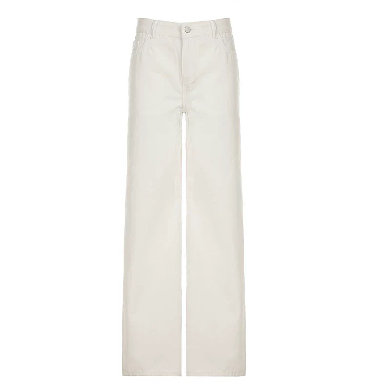 Xmsli | Basic White Straight Leg Jeans for Women, Casual Versatile Daily Wear