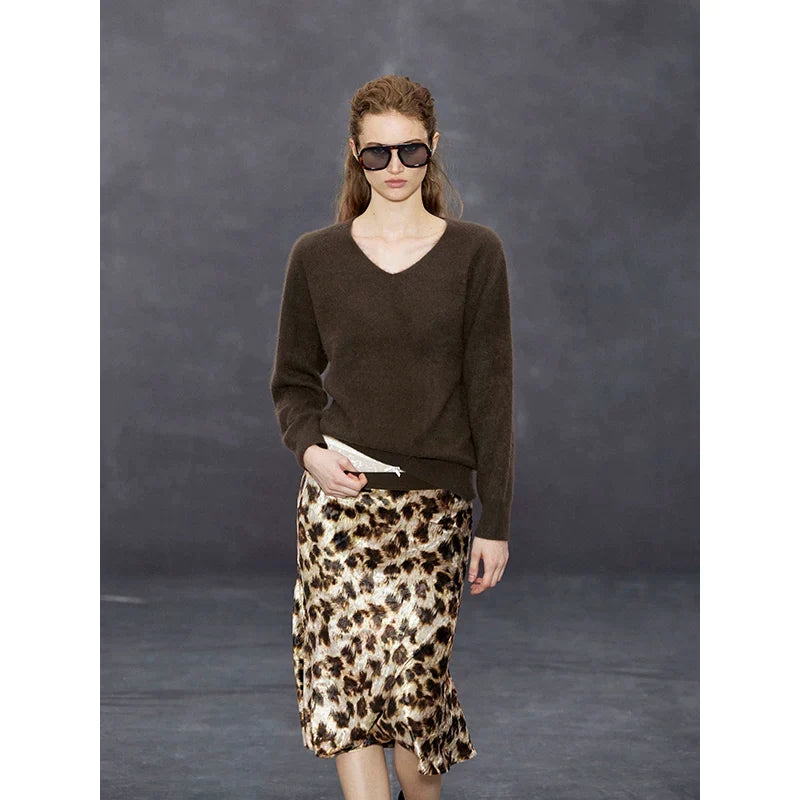Xmsli | New Arrival V-Neck Loose Fit Pure Wool Knitted Sweater for Women