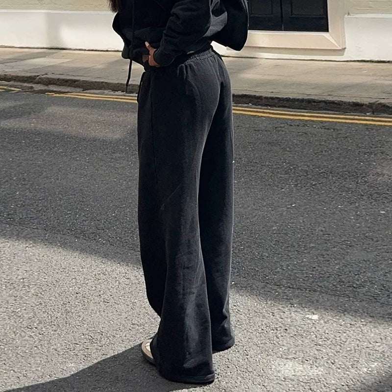 Shemoda Daily Versatile Drawstring Elastic High Waist Straight Loose Casual Trousers Women'S Simple Solid Color Sweatpants