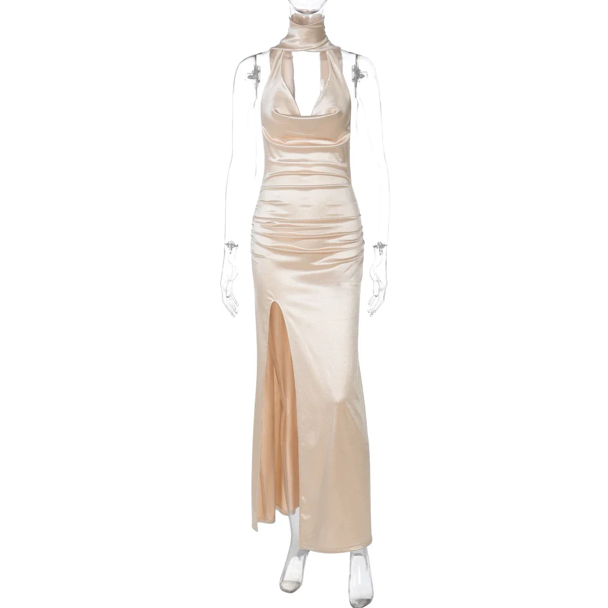 Xmsli | Sexy Deep V Halter Backless Maxi Dress with High Slit for Women