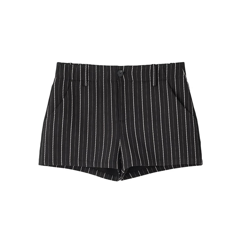 Xmsli | Jacquard Striped Lapel Shirt Suit with Shorts for Women, Retro Style Tailored Set