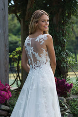 Xmsli | Simple Lace V-Neck A-Line Wedding Dress for Brides, Slimming Fit Customizable Fairy Bridal Gown
