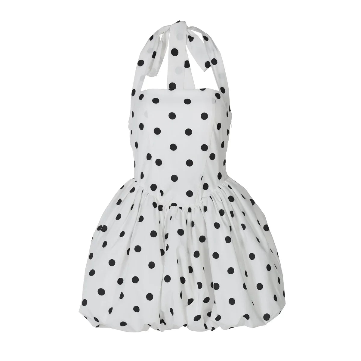 Xmsli | European and American Polka Dot Print Halterneck Strappy mini Dress, Trendy Waist-Hugging Skirt for Hot Girls