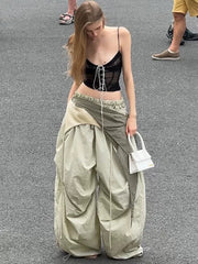 Xmsli | Light Green Wide-Leg Casual Pants with Characteristic Waistband for Women, West Coast High Street Vibe