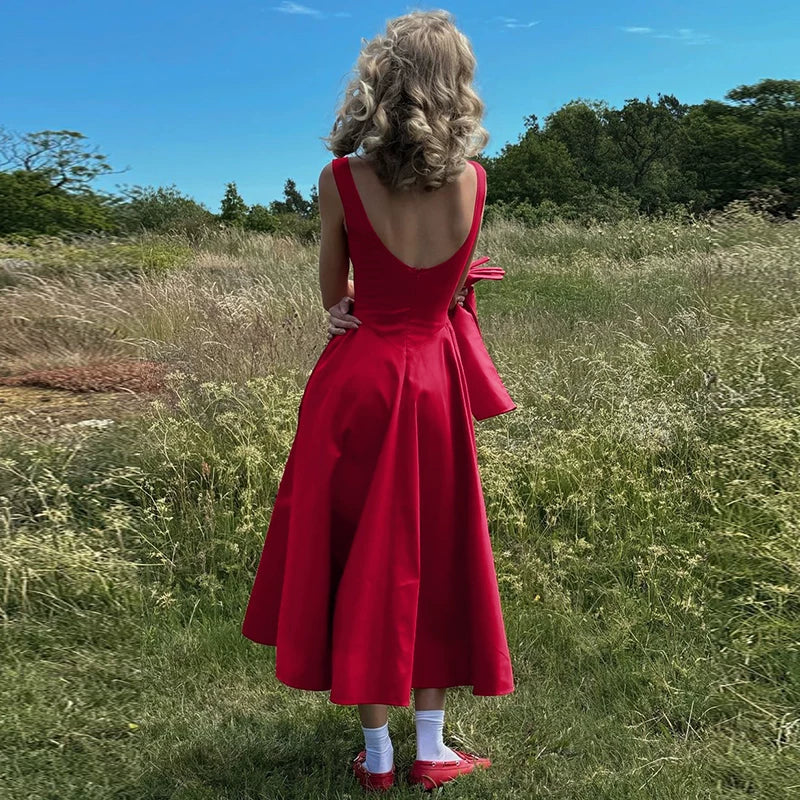 Xmsli | European & American Style Round Neck Sleeveless A-Line Mini Dress for Women - High Waist, Slim Fit, Sexy Backless Design