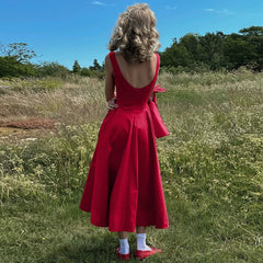 Xmsli | European & American Style Round Neck Sleeveless A-Line Mini Dress for Women - High Waist, Slim Fit, Sexy Backless Design