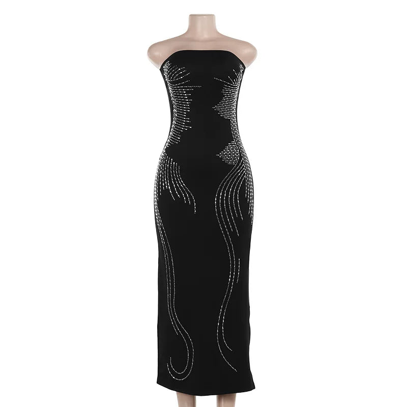 Xmsli | One-Shoulder Backless Tube Dress with Hot Diamond Slit for Women, Slim Fit Hip-Covering maxi Skirt
