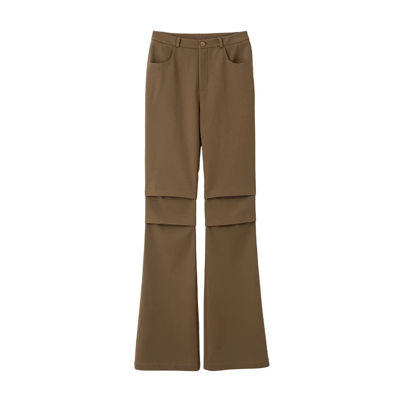 Xmsli | Slim Fit Pleated Bootcut Trousers for Women, Knee-Length Stylish Casual Pants